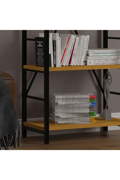 6 RAFLI METAL KİTAPLIK TEK MODÜL  Afrika Ceviz - Resim 4