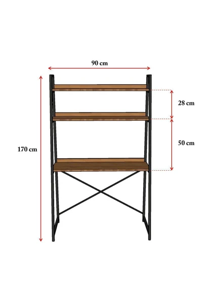 METAL KİTAPLIKLI ÇALIŞMA MASASI  Kül Gri - Resim 7