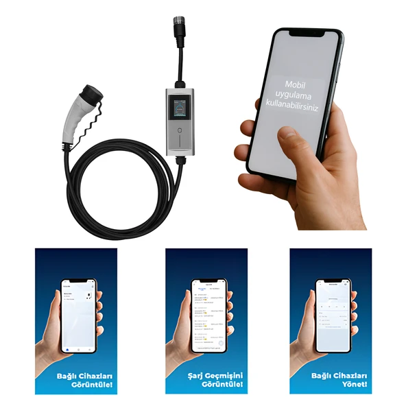 Taşınabilir Elektrikli Wallbox Araç Şarj Dönüştürücüsü Cihaz 22 kW Type-2 Soket Mobil Uygulamalı - Resim 5