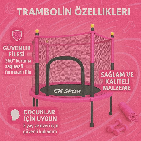 CKSpor Fileli Büyük Boy Trambolin 140 Cm Çap Korumalı Kolay Kurulum CKS448 - Resim 6