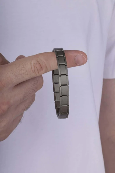 Gümüş Pazarım Mat Antrasit İtalyan Charm Model Çelik Erkek Bileklik - Resim 3