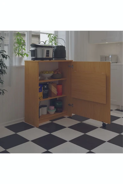 Mutfak Fonksiyonel Kiler Dolabı  Katlanır Masa  Afrika Ceviz - Resim 3