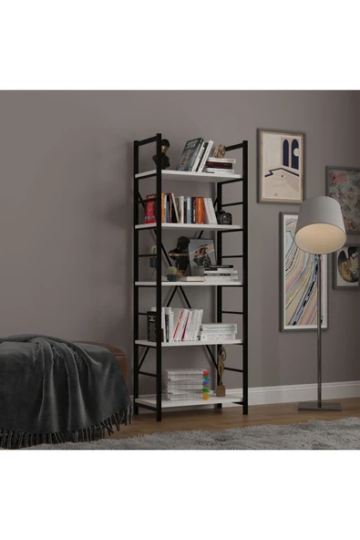 6 RAFLI METAL KİTAPLIK TEK MODÜL  Beyaz - Resim 3