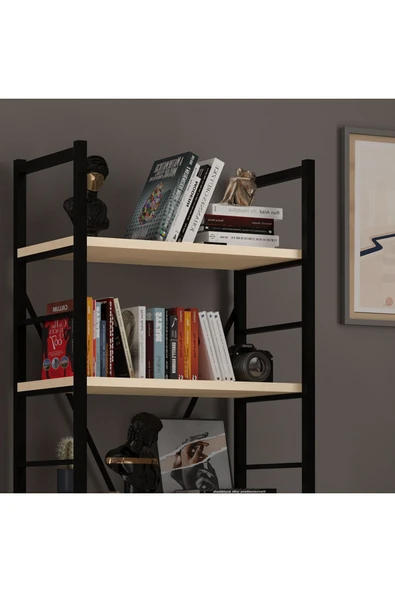 6 RAFLI METAL KİTAPLIK TEK MODÜL  Akça Ağaç - Resim 3