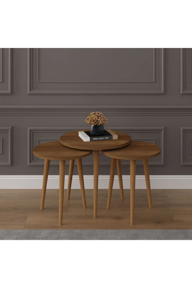 3’lü YUVARLAK ZİGON SEHPA AHŞAP AYAKLI  NEVADA ürün görseli