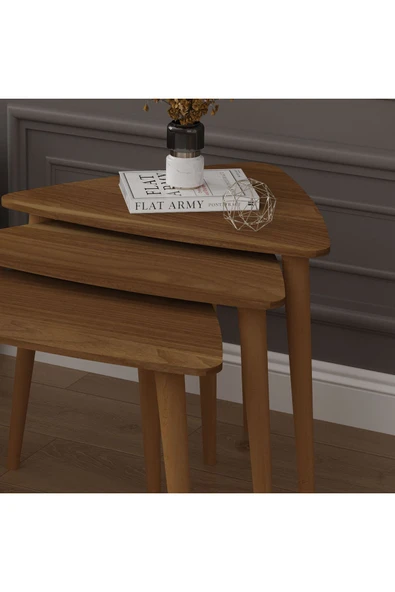 3’lü ÜÇGEN ZİGON SEHPA AHŞAP AYAKLI  NEVADA - Resim 5