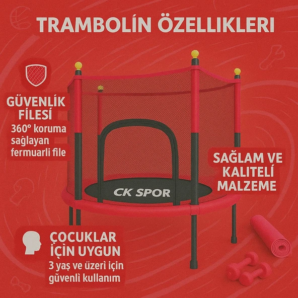 CKSpor Fileli Büyük Boy Trambolin 140 Cm Çap Korumalı Kolay Kurulum CKS448 - Resim 4