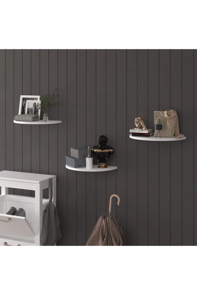 Doğal Modern Organizer Düzenleyici 3'lü Oval Dekoratif Kitaplık Banyo Mutfak Duvar Rafı  Beyaz - Resim 2