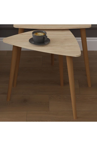 3’lü ÜÇGEN ZİGON SEHPA AHŞAP AYAKLI  SONAMA - Resim 4