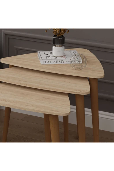 3’lü ÜÇGEN ZİGON SEHPA AHŞAP AYAKLI  SONAMA - Resim 5