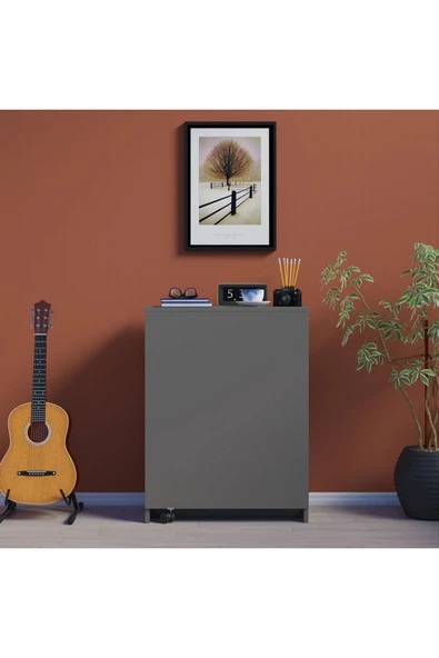 Çalışma Odası Fonksiyonel Kitaplık + Katlanır Masa MD002  Antrasit Gri - Resim 3