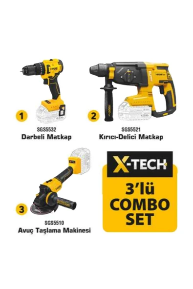 Sgs Combo 3 Parça Set(Darbeli Matkap/Kırıcı-Delici/Avuç Taşlama Makinesi) - Resim 2