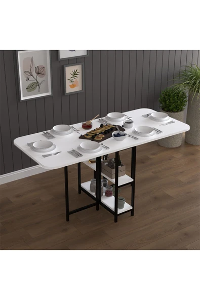 Asra Trend Metal Gövde Katlanır Mutfak Yemek Çalışma Masası, 155×75×70 cm, KM-31  BEYAZ - Resim 2