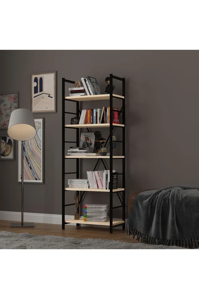 6 RAFLI METAL KİTAPLIK TEK MODÜL  Akça Ağaç - Resim 2