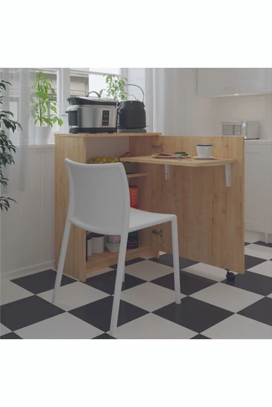 Mutfak Fonksiyonel Kiler Dolabı  Katlanır Masa  Safir Meşe - Resim 2