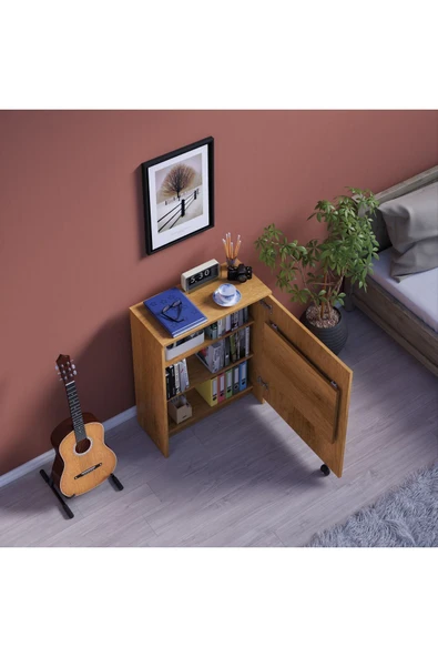 Çalışma Odası Fonksiyonel Kitaplık + Katlanır Masa MD002  Petra - Resim 2