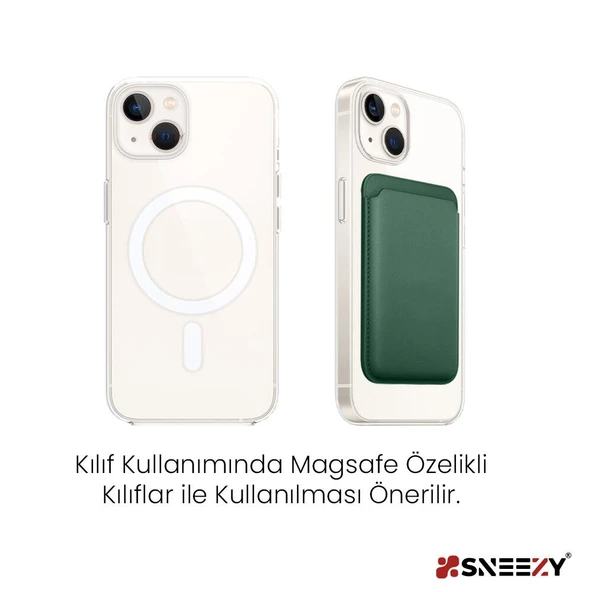 Sneezy İphone 14-14 Plus-14 Pro-14 Pro max Uyumlu Birinci Sınıf Magsafe Cüzdan Magsafe Deri Kartlık  Haki - 2