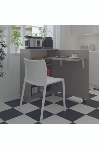 Mutfak Fonksiyonel Kiler Dolabı  Katlanır Masa  Kül Gri ürün görseli