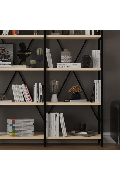6 RAFLI METAL KİTAPLIK İKİ MODÜL  Akça Ağaç - Resim 5