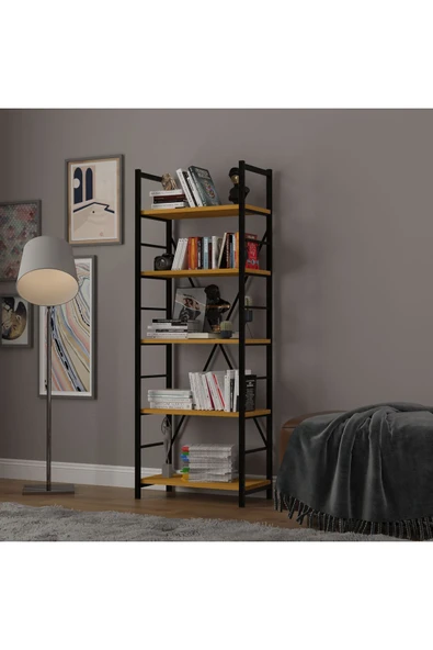 6 RAFLI METAL KİTAPLIK TEK MODÜL  Afrika Ceviz - Resim 2