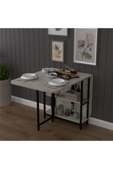 Asra Trend Metal Gövde Katlanır Mutfak Yemek Çalışma Masası, 155×75×70 cm, KM-31  RETRO GRİ - Resim 4