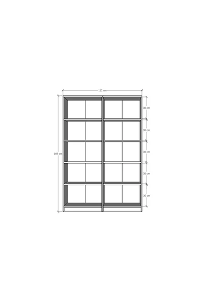 5 Raflı (5 BÖLMELİ) 2 Modüllü Kitaplık Çalışma Odası Ofis Modern Dekoratif Kitaplık  Kül Gri - Resim 4