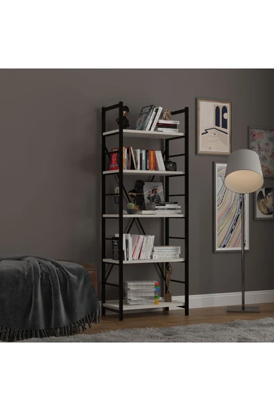 6 RAFLI METAL KİTAPLIK TEK MODÜL  Kül Gri - Resim 4