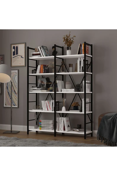 6 RAFLI METAL KİTAPLIK İKİ MODÜL  Beyaz - Resim 2