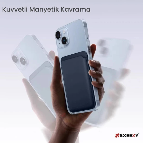 Sneezy İphone 13 Mini-13-13 Pro-13 Pro max Uyumlu Birinci Sınıf Magsafe Cüzdan Magsafe Deri Kartlık  Lacivert - 5