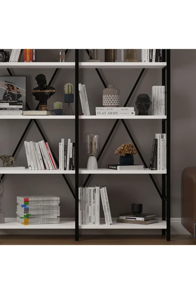 6 RAFLI METAL KİTAPLIK İKİ MODÜL  Beyaz - Resim 4