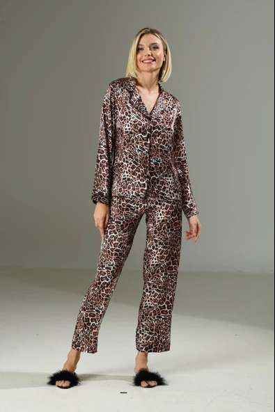 Arias Closet Leopar Desen Yumuşak Dokulu Saten Gecelik Takımı - 3