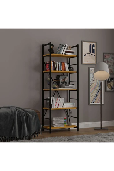 6 RAFLI METAL KİTAPLIK TEK MODÜL  Afrika Ceviz - Resim 3