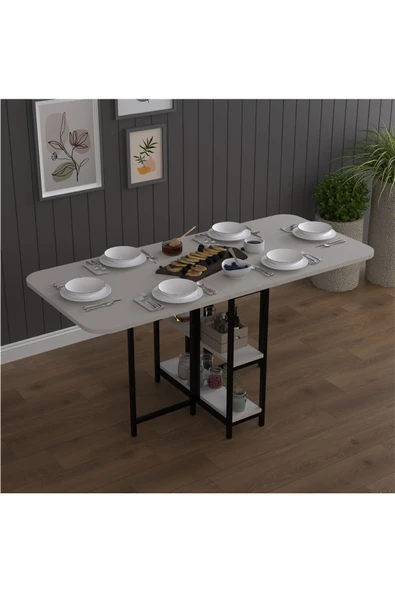 Asra Trend Metal Gövde Katlanır Mutfak Yemek Çalışma Masası, 155×75×70 cm, KM-31  ANTRASİT - Resim 2