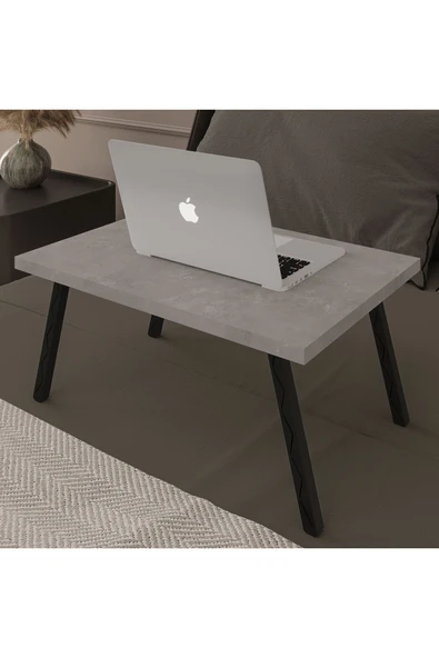 Katlanır Laptop Sehpası Seyyar Kahvaltı Sehpası Çalışma Masası  RETRO GRİ - Resim 3