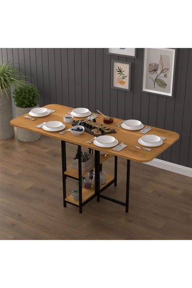 Asra Trend Metal Gövde Katlanır Mutfak Yemek Çalışma Masası, 155×75×70 cm, KM-31  PETRA - Resim 3