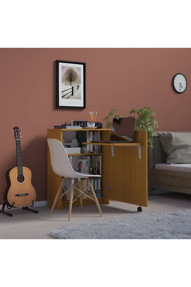 Çalışma Odası Fonksiyonel Kitaplık + Katlanır Masa MD002  Afrika Ceviz ürün görseli
