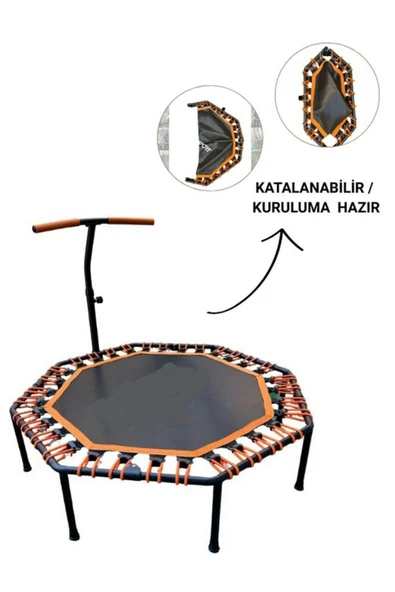 CKSpor Katlanabilir Sekizgen Step Trambolin Tutunmalı Trambolin Fitness Zıplama Trambolini - 2