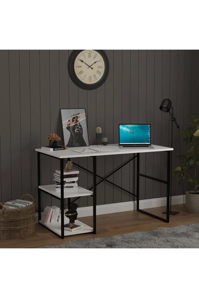 RAFLI METAL ÇALIŞMA MASASI  Beyaz - Resim 3