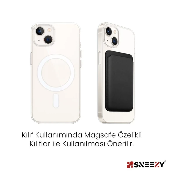 Sneezy İphone 14-14 Plus-14 Pro-14 Pro max Uyumlu Birinci Sınıf Magsafe Cüzdan Magsafe Deri Kartlık  Siyah - 2