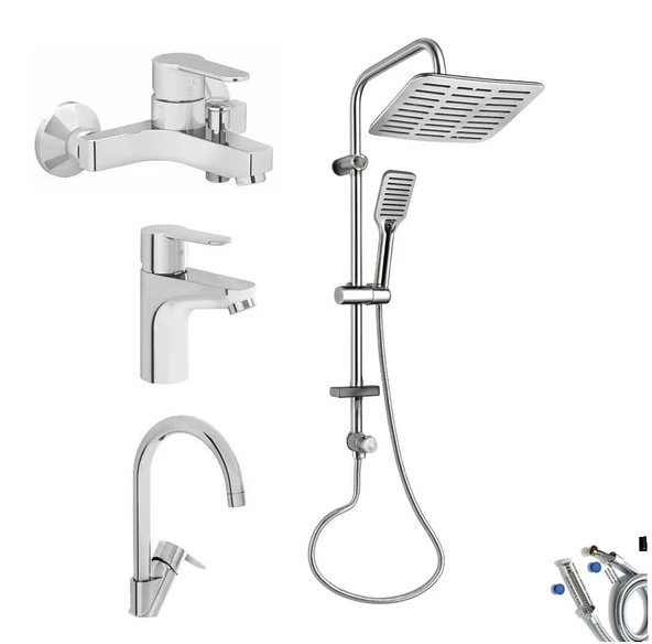 Artema Win S Banyo Bataryası + Lavabo Bataryası + Eviye Bataryası + Doppo Siena Lux Tepe Duş Sistemi