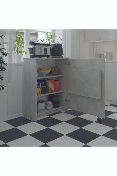 Mutfak Fonksiyonel Kiler Dolabı  Katlanır Masa  Retro Taş - Resim 3