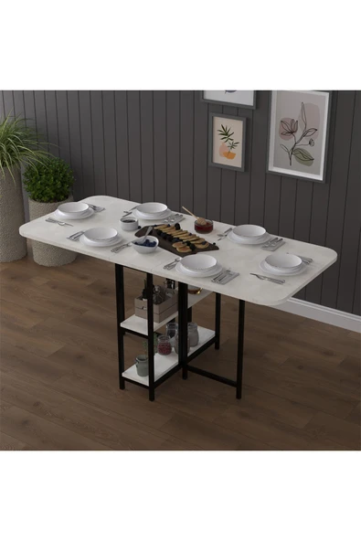 Asra Trend Metal Gövde Katlanır Mutfak Yemek Çalışma Masası, 155×75×70 cm, KM-31  RETRO TAŞ - Resim 3