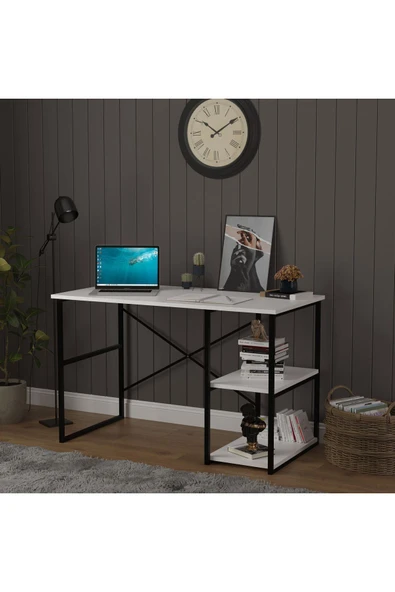 RAFLI METAL ÇALIŞMA MASASI  Beyaz - Resim 2