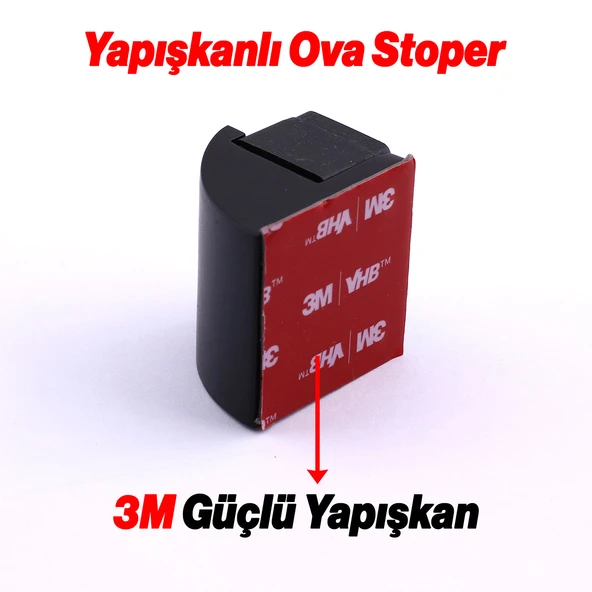 Metal Kapı Stoperi 3’lü Set Siyah Oval Model Güçlü Yapışkanlı Kauçuk Kapı Tamponu Durdurucu Koruyucu - Resim 2