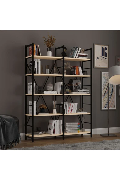 6 RAFLI METAL KİTAPLIK İKİ MODÜL  Akça Ağaç - Resim 4