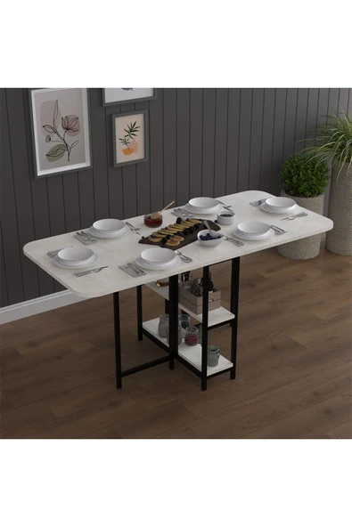 Asra Trend Metal Gövde Katlanır Mutfak Yemek Çalışma Masası, 155×75×70 cm, KM-31  RETRO TAŞ - Resim 2