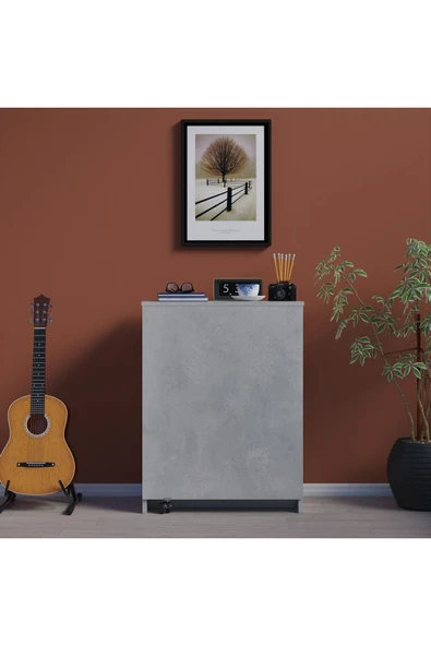 Çalışma Odası Fonksiyonel Kitaplık + Katlanır Masa MD002  Retro Taş - Resim 3