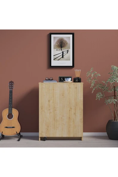 Çalışma Odası Fonksiyonel Kitaplık + Katlanır Masa MD002  Safir Meşe - Resim 3