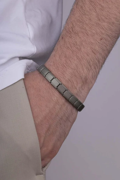 Gümüş Pazarım Mat Antrasit İtalyan Charm Model Çelik Erkek Bileklik ürün görseli 1