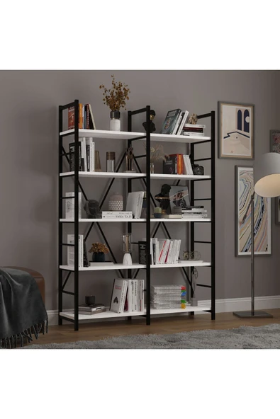 6 RAFLI METAL KİTAPLIK İKİ MODÜL  Beyaz - Resim 3